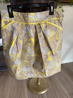 H&M Yellow Paisley Mini Skirt with Cream and Pink Accents